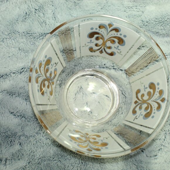 Vintage MCM Anchor Hocking 1960's MCM Gold Fleur Hanging Chip and Dip Bowl Set - Picture 7 of 12